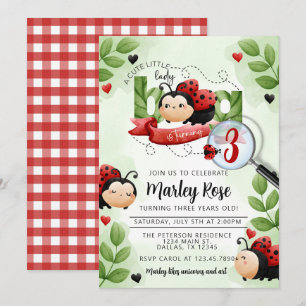 Invitation Couleur d'eau douce Ladybug Beetle fête d'annivers