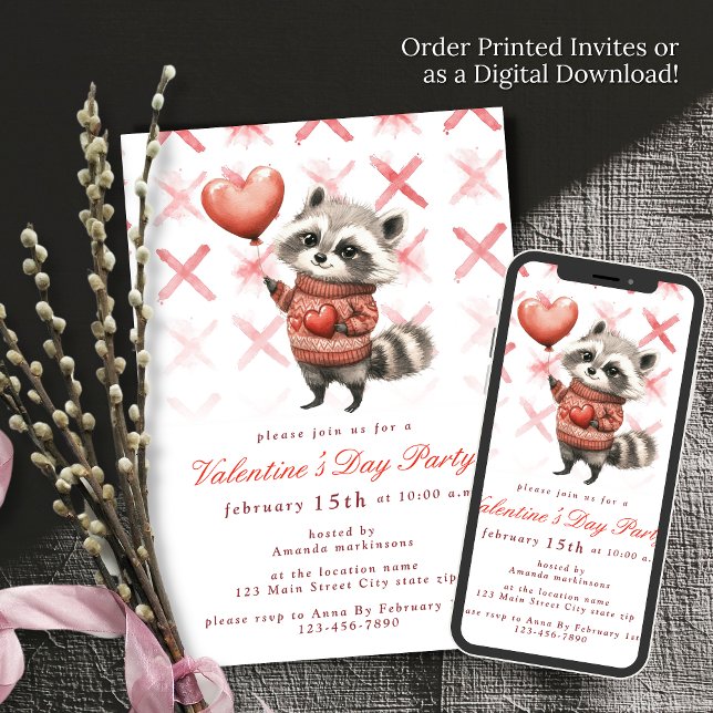 Invitation Couleur d'eau du couteau Raccoon Rouge Saint Valen (Créateur téléchargé)