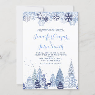 Invitation Couleur d'eau Flammes de neige en forêt Mariage d'
