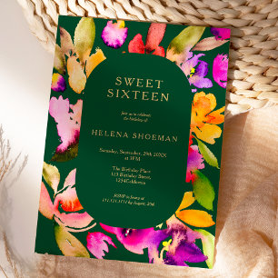Invitation Couleur d'eau fleurie de chute d'or Sweet 16