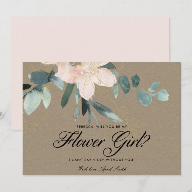 INVITATION COULEUR D'EAU FLORALE BLANC RUSTIQUE ÊTRE MA FILLE (Devant / Derrière)