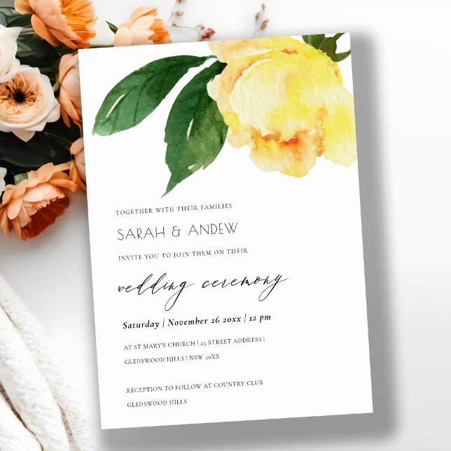 INVITATION COULEUR D'EAU JAUNE CHAUDE MARIAGE FLORAL (Créateur téléchargé)
