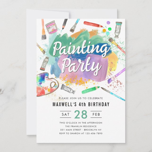 Invitation Couleur d'eau mignonne Art Peinture Fête Anniversa (Devant)