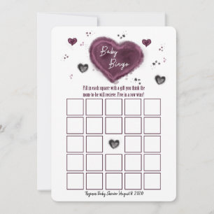 Invitation Couleur d'eau mignonne fille pourpre Coeur Bingo C