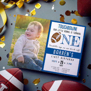 Invitation Couleur d'eau mignonne Football Photo Boy 1er anni