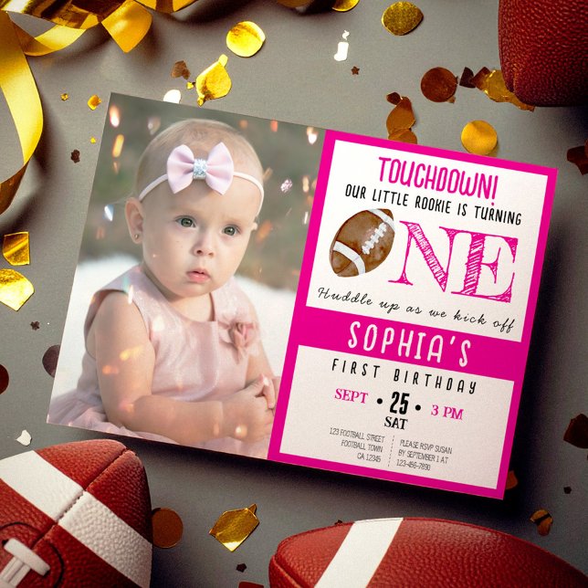 Invitation Couleur d'eau mignonne Football photo Girl 1er ann (Créateur téléchargé)