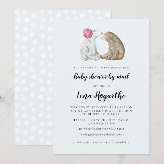 Invitation Couleur d'eau mignonne ours Baby shower par courri (Devant / Derrière)