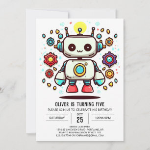 Invitation Couleur d'eau mignonne Robot en ligne Anniversaire