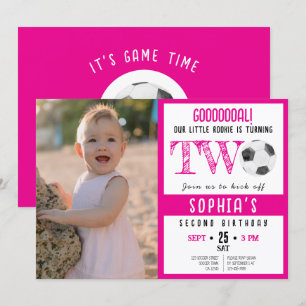 Invitation Couleur d'eau mignonne Soccer photo rose 2e annive