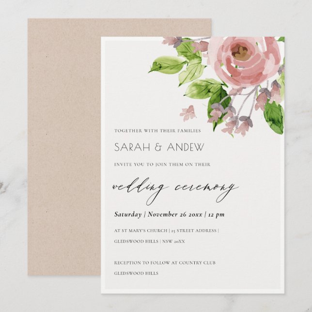 INVITATION COULEUR D'EAU ROMANTIQUE ROMANTIQUE DOUCE MARIAGE  (Devant / Derrière)