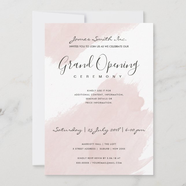 INVITATION COULEUR D'EAU ROSE BLEU BRUSHSTROKE CÉRÉMONIE D'OU (Devant)