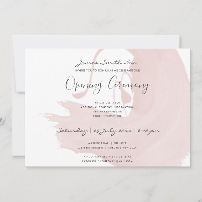INVITATION COULEUR D'EAU ROSE BLEU BRUSHSTROKE CÉRÉMONIE D'OU (Devant)