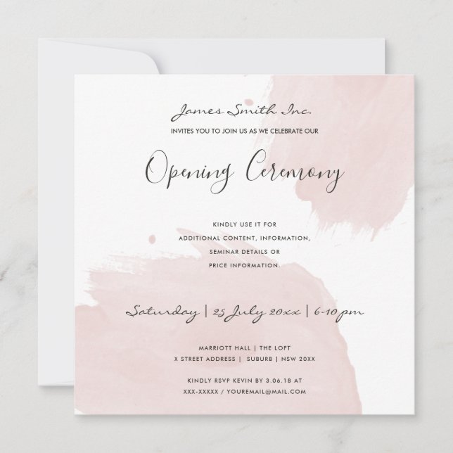 INVITATION COULEUR D'EAU ROSE BLEU BRUSHSTROKE CÉRÉMONIE D'OU (Devant)