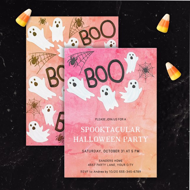 INVITATION COULEUR D'EAU ROSE ET ORANGE GHOST HALLOWEEN PARTY (Créateur téléchargé)
