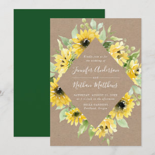 Invitation Couleur d'eau Tournesols Cadre Floral Mariage rust