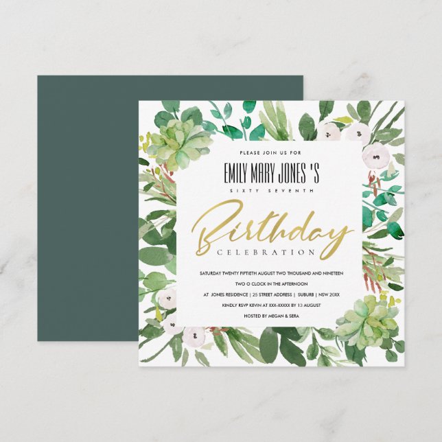 INVITATION COULEUR D'EAU VERTE WREATH FOLIAGE TOUT ÂGE ANNIVE (Devant / Derrière)