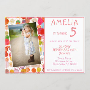 Invitation Couleur des bourres Jeunes filles Photo Anniversai