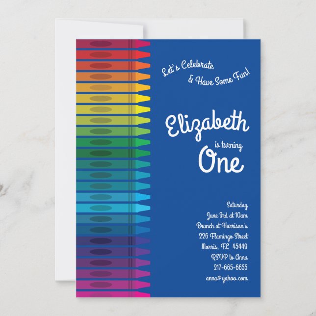 Invitation Couleur des Crayons Enfants 1er anniversaire Fête (Devant)