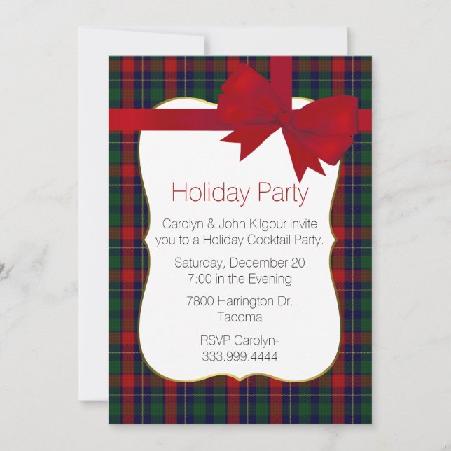 Invitation Couleur Kilgour Tartan Plaid Custom Holiday Party (Devant)