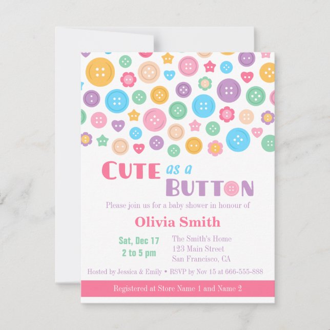 Invitation Couleur mignonne comme un bouton Baby Douche Invit (Devant)