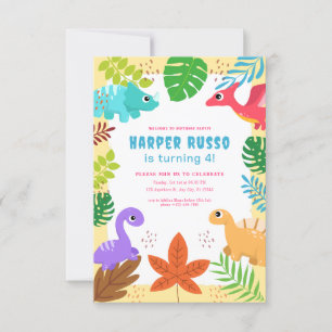 Invitation Couleur mignonne Dino fête d'anniversaire