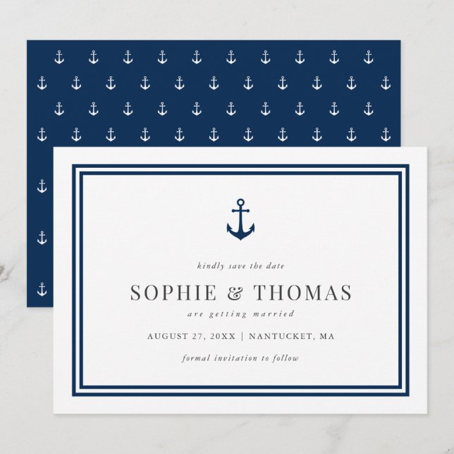 Invitation Couleur modifiable Ancre classique moderne Enregis (Devant / Derrière)