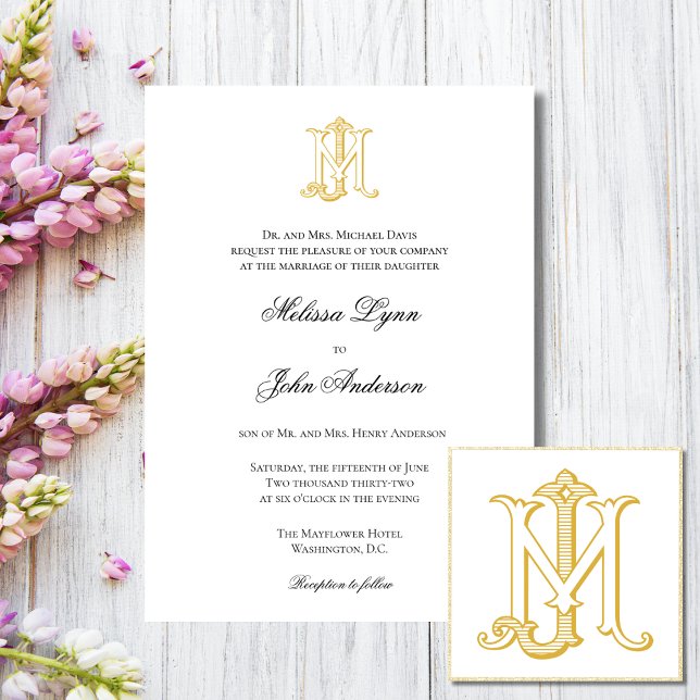 Invitation COULEUR MODIFIÉE MJ Monogramme JM Monogramme Invit (Créateur téléchargé)