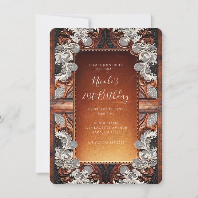 Invitation Couleur Multi Cuir & Dentelle Look Anniversaire Ru (Devant)