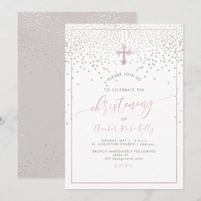Invitation Couleur PixDezines Blush Confetti/Christening/do-i (Devant / Derrière)