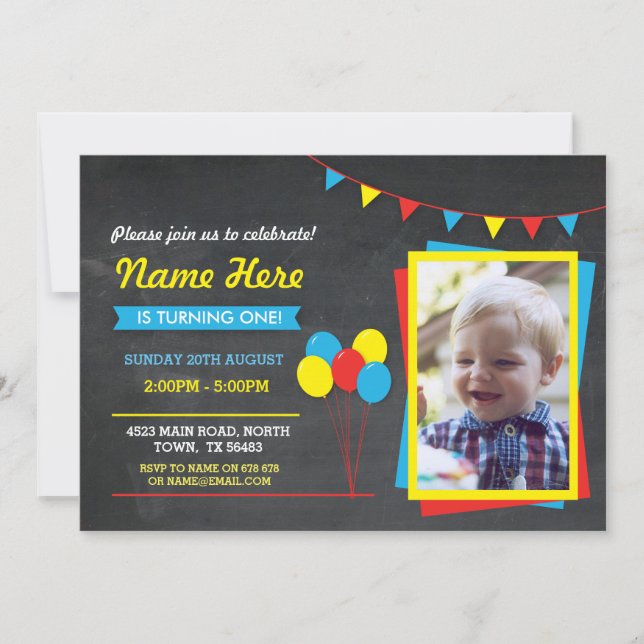 Invitation Couleur primaire Anniversaire Filles Garçons Invit (Devant)