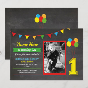 Invitation Couleur primaire Filles d'anniversaire garçons 1èr