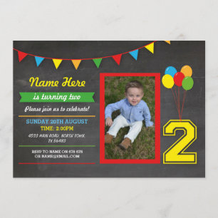 Invitation Couleur primaire Filles d'anniversaire Garçons 2e 
