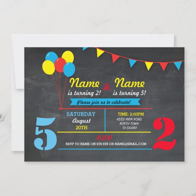 Invitation Couleur primaire Filles d'anniversaire garçons N'I (Devant)