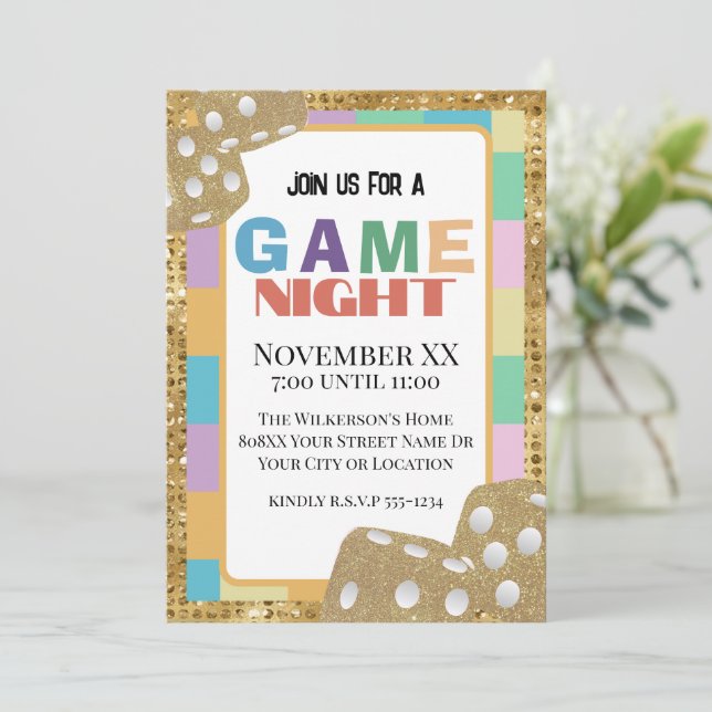 Invitation Couleur Retro Board Jeu Night Gold Dice (Debout devant)