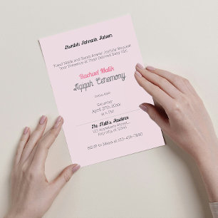 Invitation Couleur rose, Baby shower Aqiqah fille bébé