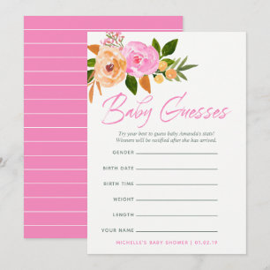 Invitation Couleur rose fleurs sauvages Baby Predictions Jeu