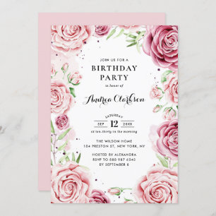 Invitation Couleur rose Rose Cadre Anniversaire