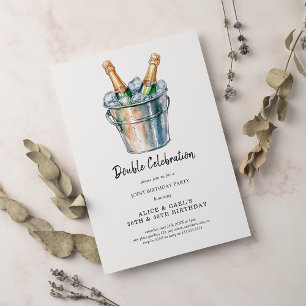 Invitation Couleur simple Champagne Double Anniversaire