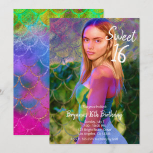 Invitation Couleur Splash Sirène photo Sweet 16 Partie