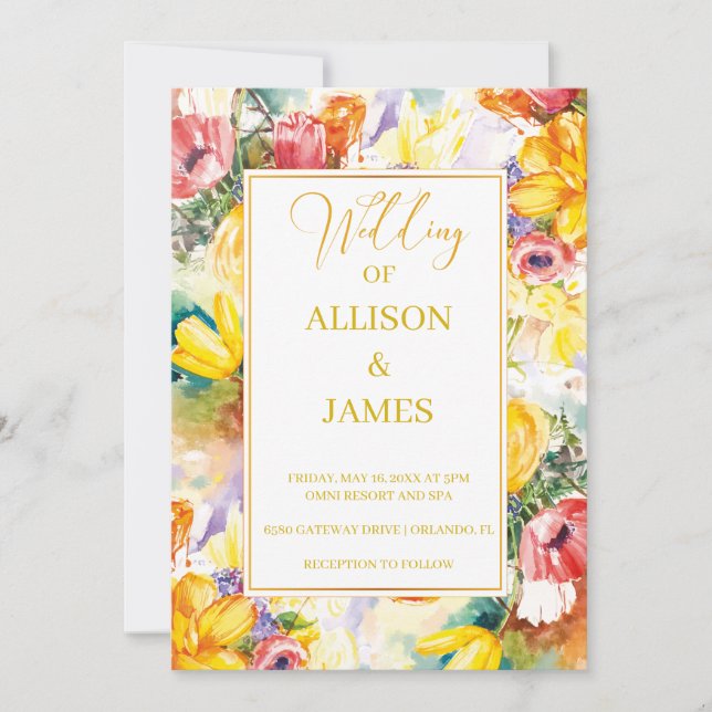 Invitation couleur vive rétro GOLDEN moderne mariage (Devant)