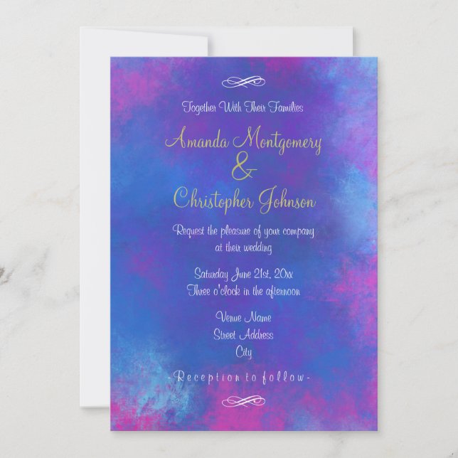 Invitation Couleurs Abstraites Dreamy bleu rose violet Mariag (Devant)