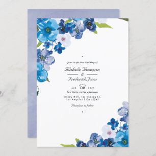 Invitation Couleurs bleu Floral QR Code RSVP Mariage