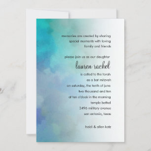 Invitation Couleurs Cool bat mitzvah Aqua bleu violet blanc