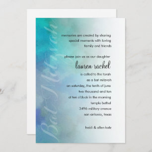 Invitation Couleurs Cool bat mitzvah Aqua bleu violet blanc