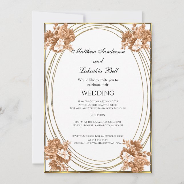 Invitation Couleurs d'automne blanc mariage Fleurs d'or (Devant)