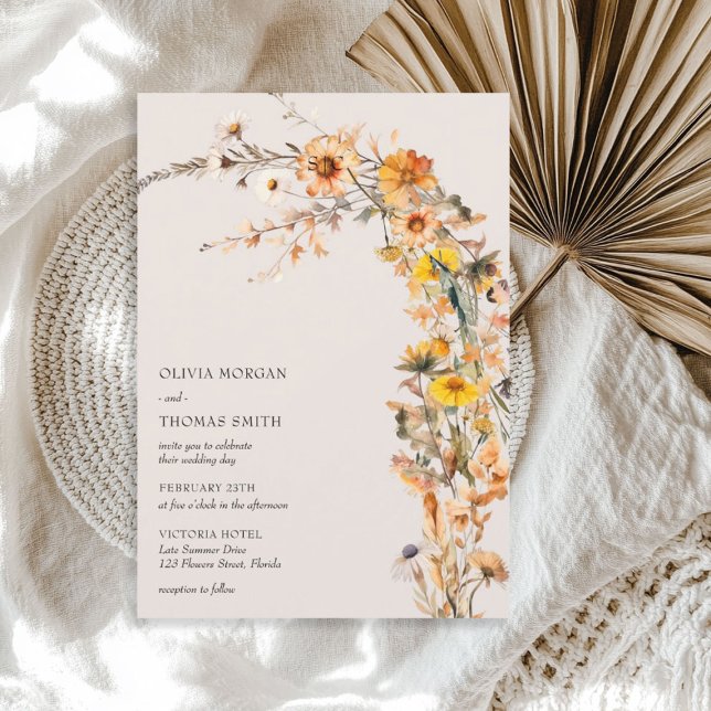 Invitation Couleurs d'automne minimalistes fleurs sauvages de (Minimalist fall colors boho meadow wildflowers invitation)