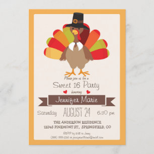 Invitation Couleurs d'automne Thanksgiving Turquie Sweet 16 P