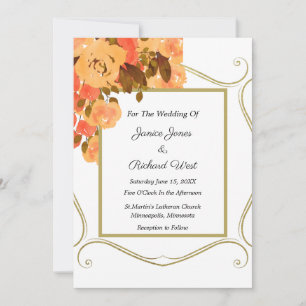 Invitation Couleurs de automne Peach Gold Floral Mariage