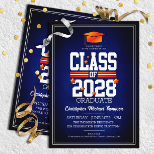 Invitation Couleurs de l'école Bleu et Orange Graduation Part