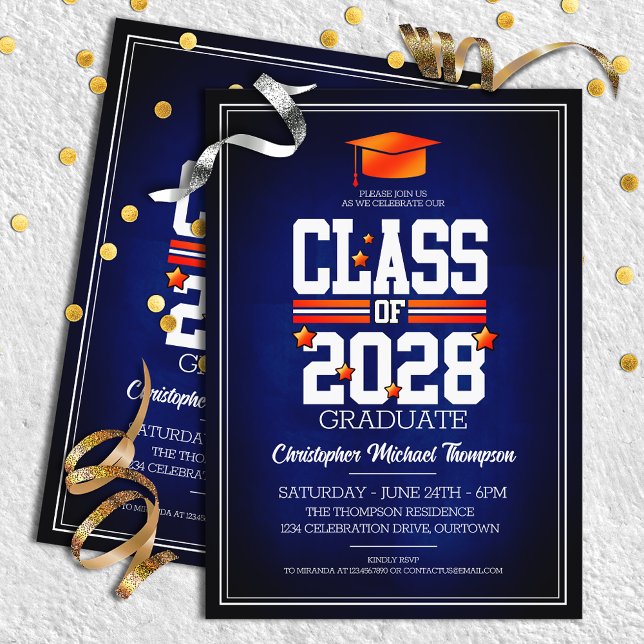Invitation Couleurs de l'école Bleu et Orange Graduation Part (Créateur téléchargé)